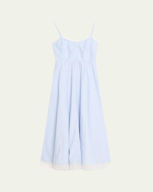 Sandara Striped Lace-Trim Midi Dress